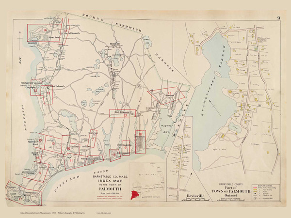 Town of Flamouth & Quisset, Massachusetts 1910 Old Town Map Reprint - Barnstable Co.