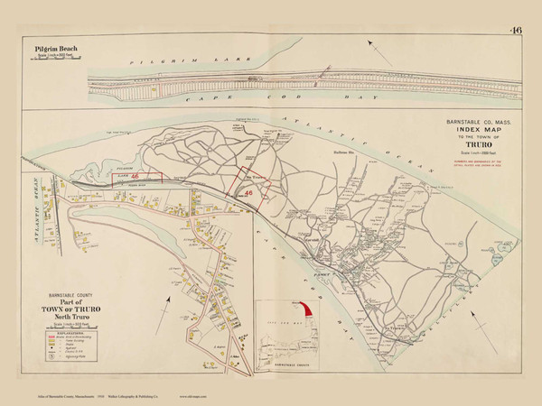 Town of Truro, North Truro & Pilgrim Beach, Massachusetts 1910 Old Town Map Reprint - Barnstable Co.