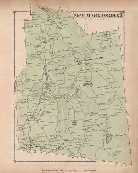 New Marlborough, Massachusetts 1876 Old Town Map Reprint - Berkshire Co. 97