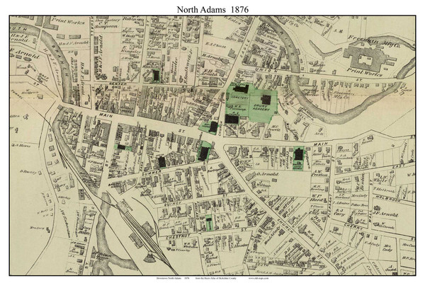 Downtown North Adams, Massachusetts 1876 Old Town Map Custom Reprint - Berkshire Co. 23-24