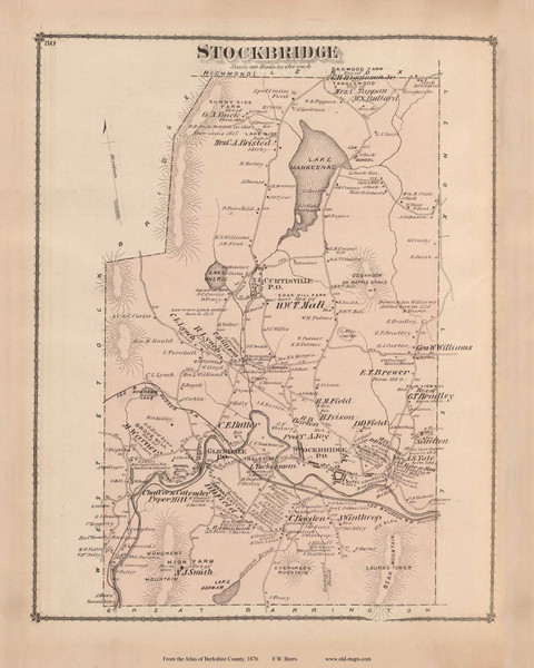 Stockbridge, Massachusetts 1876 Old Town Map Reprint - Berkshire Co. 73