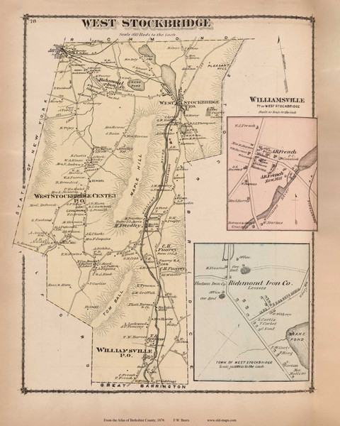 West Stockbridge, Williamsville & Richmond Iron Co., Massachusetts 1876 Old Town Map Reprint - Berkshire Co. 71