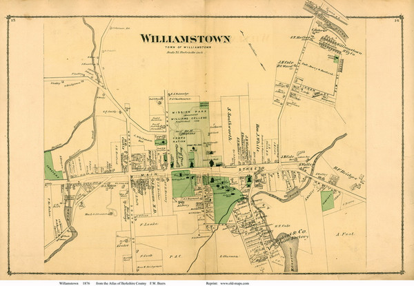 Williamstown Village, Massachusetts 1876 Old Town Map Reprint - Berkshire Co. Williamstown Village, Massachusetts 1876 Old Town Map Reprint - Berkshire Co.