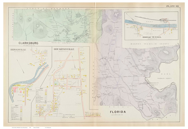 Clarksburg & Florida Towns, Briggsville, Houghtonville, & Hoosac Tunnel Villages, Massachusetts 1904 Old Town Map Reprint - Berkshire Co.