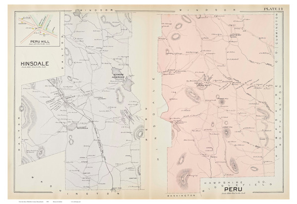 Hinsdale & Peru, Massachusetts 1904 Old Town Map Reprint - Berkshire Co.