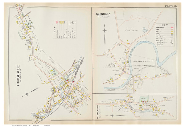 Hinsdale, Glendale & Interlaken Villages, Massachusetts 1904 Old Town Map Reprint - Berkshire Co. Hinsdale, Glendale & Interlaken Villages, Massachusetts 1904 Old Town Map Reprint - Berkshire Co.