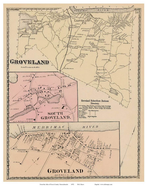 Groveland, So. Groveland, Groveland Village, Massachusetts 1872 Old Town Map Reprint - Essex Co.