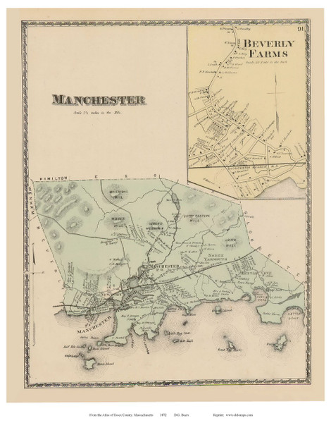 Manchester, Beverly Farms, Massachusetts 1872 Old Town Map Reprint - Essex Co.