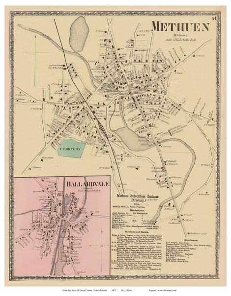 Methuen Village, Ballardsvale, Massachusetts 1872 Old Town Map Reprint - Essex Co.