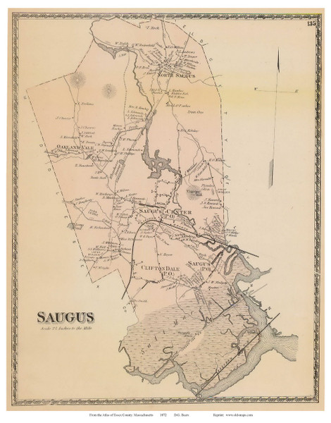 Saugus, Massachusetts 1872 Old Town Map Reprint - Essex Co.