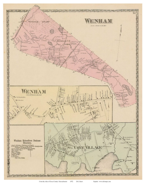 Wenham, Wenham Village, Cove Village, Massachusetts 1872 Old Town Map Reprint - Essex Co.