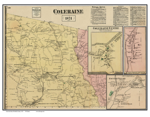 Colrain & Villages, Massachusetts 1871 Old Town Map Reprint - Franklin Co.