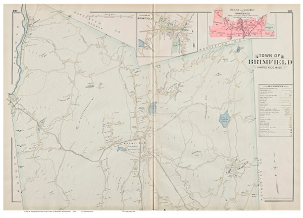 Brimfield, Massachusetts 1894 Old Town Map Reprint - Hampden Co.
