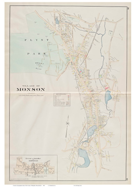 Monson Village, Massachusetts 1894 Old Town Map Reprint - Hampden Co.
