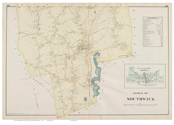 Southwick, Massachusetts 1894 Old Town Map Reprint - Hampden Co. Southwick, Massachusetts 1894 Old Town Map Reprint - Hampden Co.