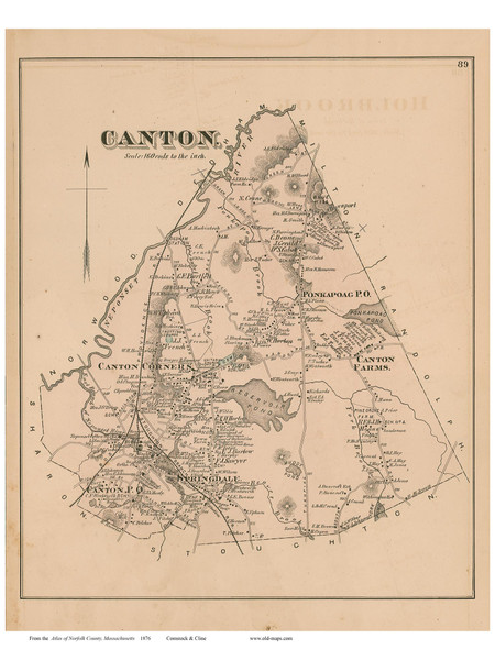 Canton, Massachusetts 1876 Old Town Map Reprint - Norfolk Co.