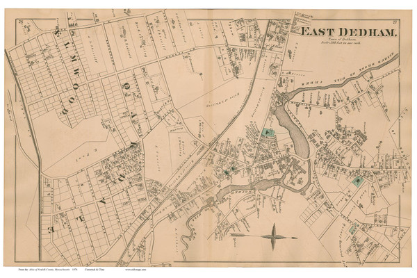 East Dedham, Massachusetts 1876 Old Town Map Reprint - Norfolk Co.