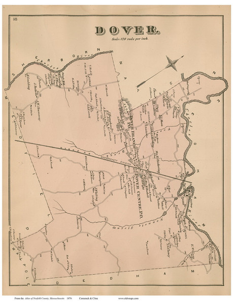 Dover, Massachusetts 1876 Old Town Map Reprint - Norfolk Co.