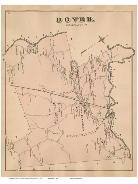 Dover, Massachusetts 1876 Old Town Map Reprint - Norfolk Co.