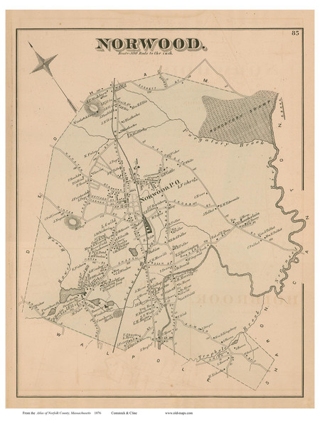 Norwood, Massachusetts 1876 Old Town Map Reprint - Norfolk Co.