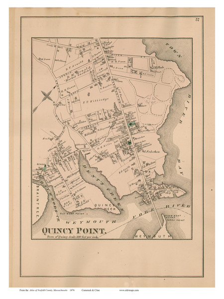 Quincy Point, Massachusetts 1876 Old Town Map Reprint - Norfolk Co.