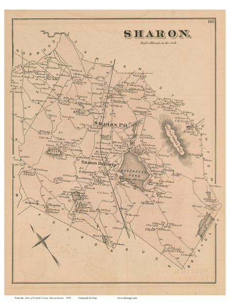 Sharon, Massachusetts 1876 Old Town Map Reprint - Norfolk Co.