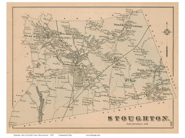 Stoughton, Massachusetts 1876 Old Town Map Reprint - Norfolk Co.