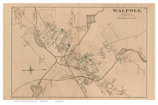 Walpole Village, Massachusetts 1876 Old Town Map Reprint - Norfolk Co.