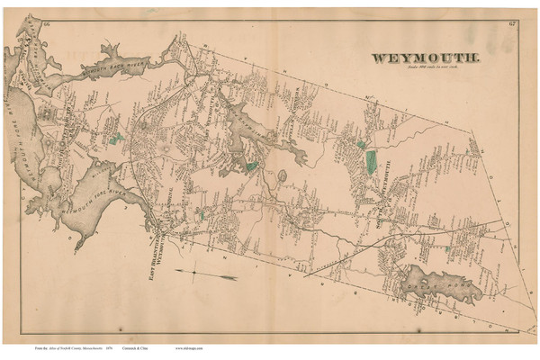Weymouth, Massachusetts 1876 Old Town Map Reprint - Norfolk Co.