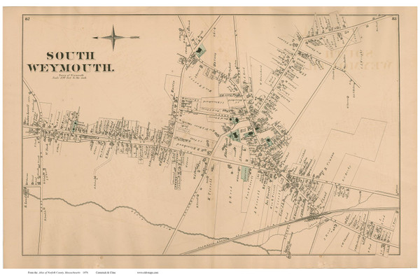 South Weymouth, Massachusetts 1876 Old Town Map Reprint - Norfolk Co.