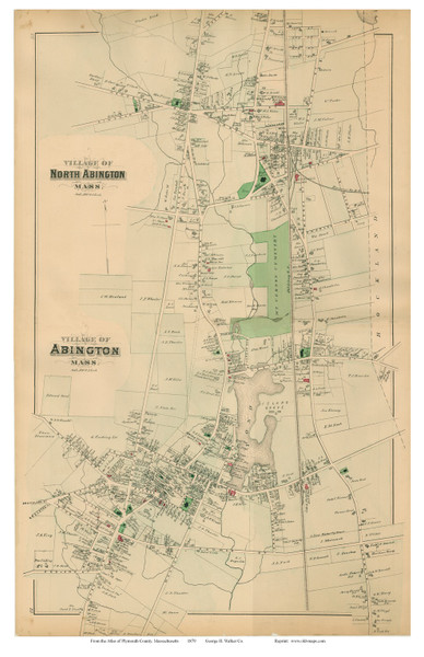 Abington and North Abington Villages, Massachusetts 1879 Old Town Map Reprint - Plymouth Co.