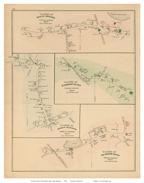 South Hanson, So. Hanson Depot, North Hanson and No. Hanson Depot Villages, Massachusetts 1879 Old Town Map Reprint - Plymouth Co.