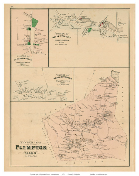 Plympton Town, North Plympton, Plympton Green and Winetuxet Villages, Massachusetts 1879 Old Town Map Reprint - Plymouth Co.
