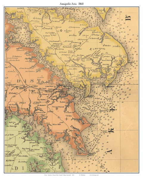Annapolis Area, Maryland 1860 Old Town Map Custom Print - Anne Arundel Co. Annapolis Area, Maryland 1860 Old Town Map Custom Print - Anne Arundel Co.