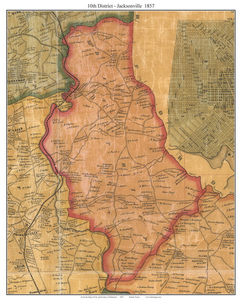 10th District - Jacksonville, Maryland 1857 Taylor - Old Town Map Custom Print - Baltimore Co.