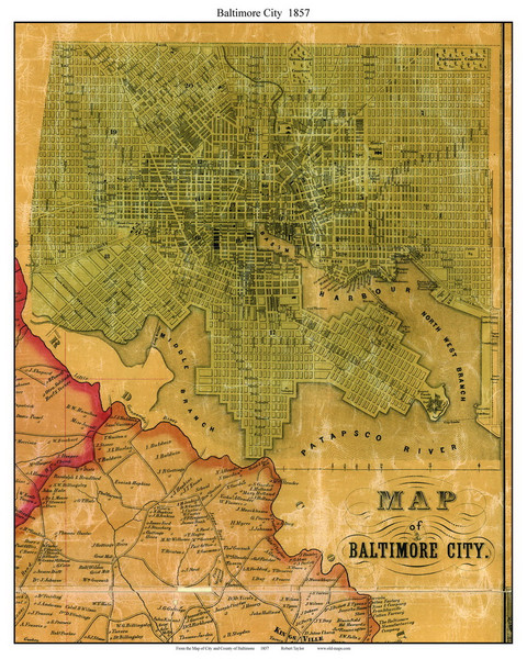 Baltimore City, Maryland 1857 Taylor - Old Town Map Custom Print - Baltimore Co.