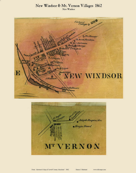 New Windsor and Mount Vernon Villages - New Windsor, Maryland 1862 Old Town Map Custom Print - Carroll Co.