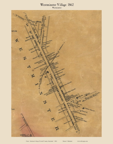 Westminster Village - Westminster, Maryland 1862 Old Town Map Custom Print - Carroll Co.
