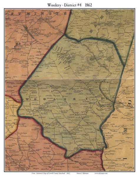 4th District - Woolery, Maryland 1862 Old Town Map Custom Print - Carroll Co.