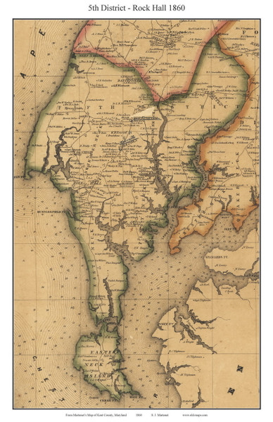 5th District - Rock Hall, Maryland 1860 Old Town Map Custom Print - Kent Co.