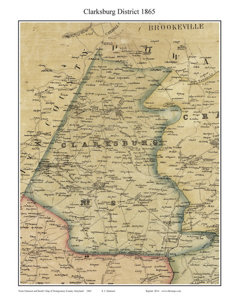 2nd District - Clarksburg, Maryland 1865 Old Town Map Custom Print - Montgomery Co.