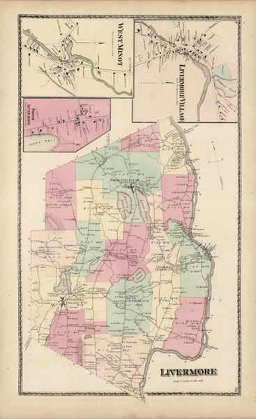 Livermore Livermore Village West Minot North Livermore, Maine 1873 Old Town Map Print - Androscoggin Co.