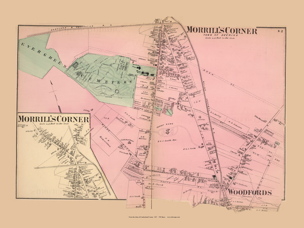 Morrill's Corner and Woodford's Corner - Deering, Maine 1871 Old Town Map Reprint Cumberland Co. Morrill's Corner and Woodford's Corner - Deering, Maine 1871 Old Town Map Reprint Cumberland Co.