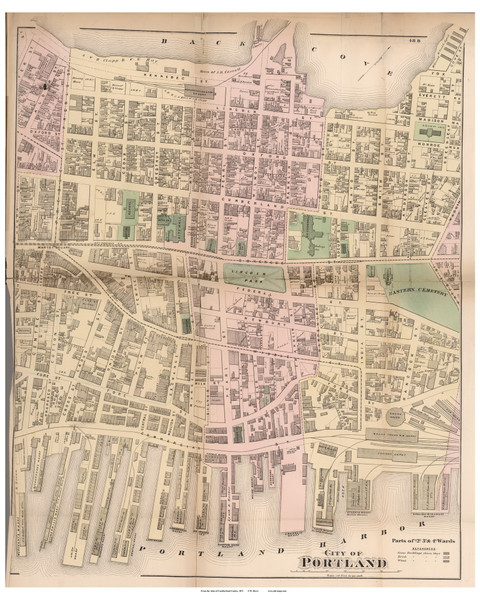 City of Portland - parts of 2nd, 3rd, and 4th Wards, Maine 1871 Old Town Map Reprint Cumberland Co.