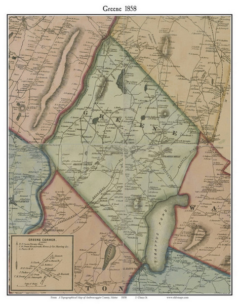 Greene, Maine 1858 Old Town Map Custom Print - Androscoggin Co.