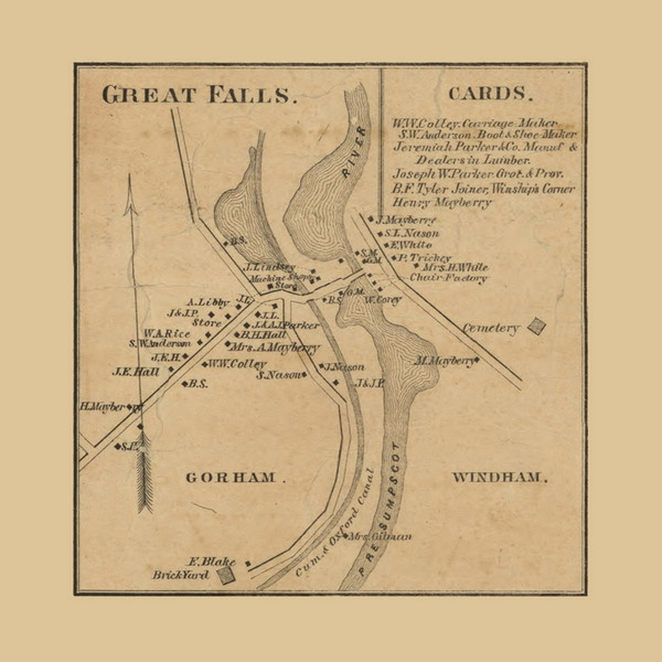 Great Falls Village, Gorham, Maine 1857 Old Town Map Custom Print - Cumberland Co.