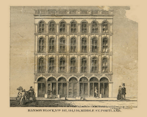 Hanson Block, Portland, Maine 1857 Old Town Map Custom Print - Cumberland Co.