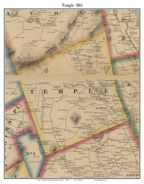 Temple, Maine 1861 Old Town Map Custom Print - Franklin Co.