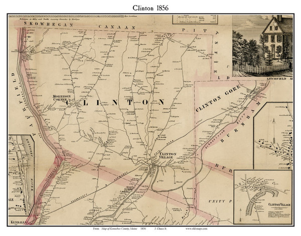 Clinton, Maine 1856 Old Town Map Custom Print - Kennebec Co.