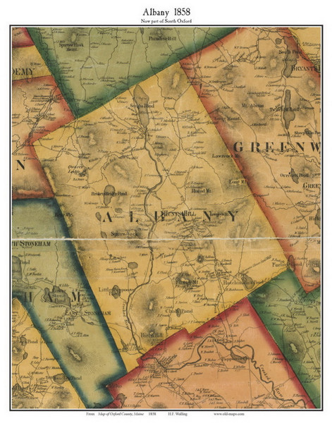 Albany, Maine 1858 Old Town Map Custom Print - Oxford Co.